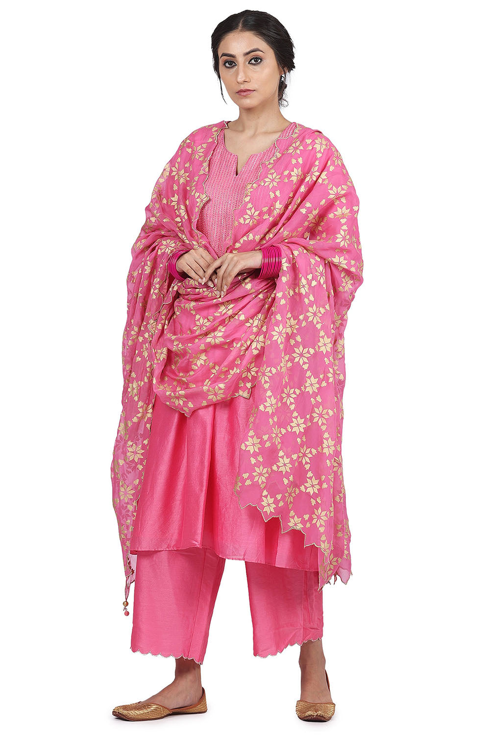 Chanderi Silk Pink Kurta Set