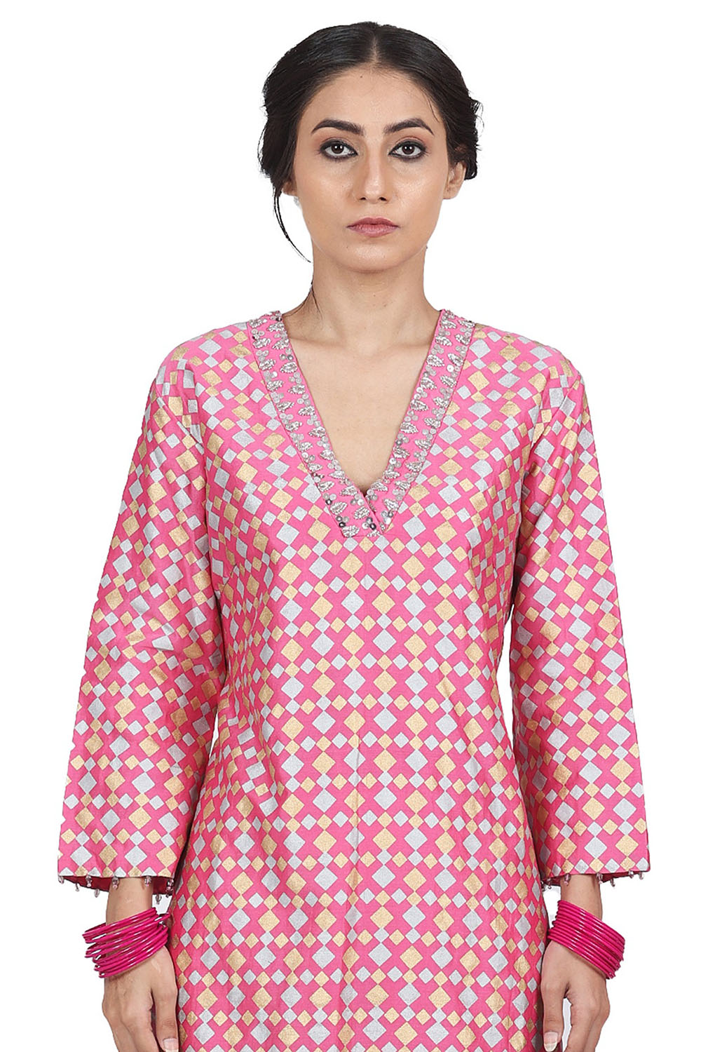 Embroidered & Printed Pink Kurta Set