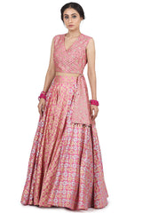 Embroidered & Printed Pink Lehenga Set