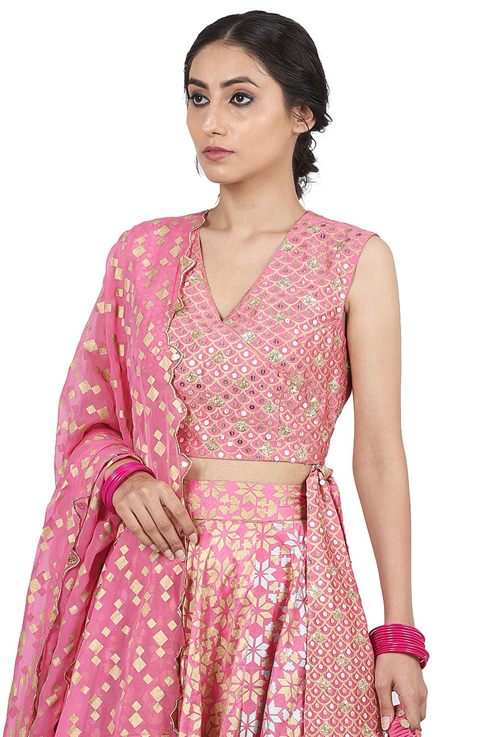 Embroidered & Printed Pink Lehenga Set