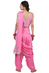 Embroidered Pant Saree Pink Set