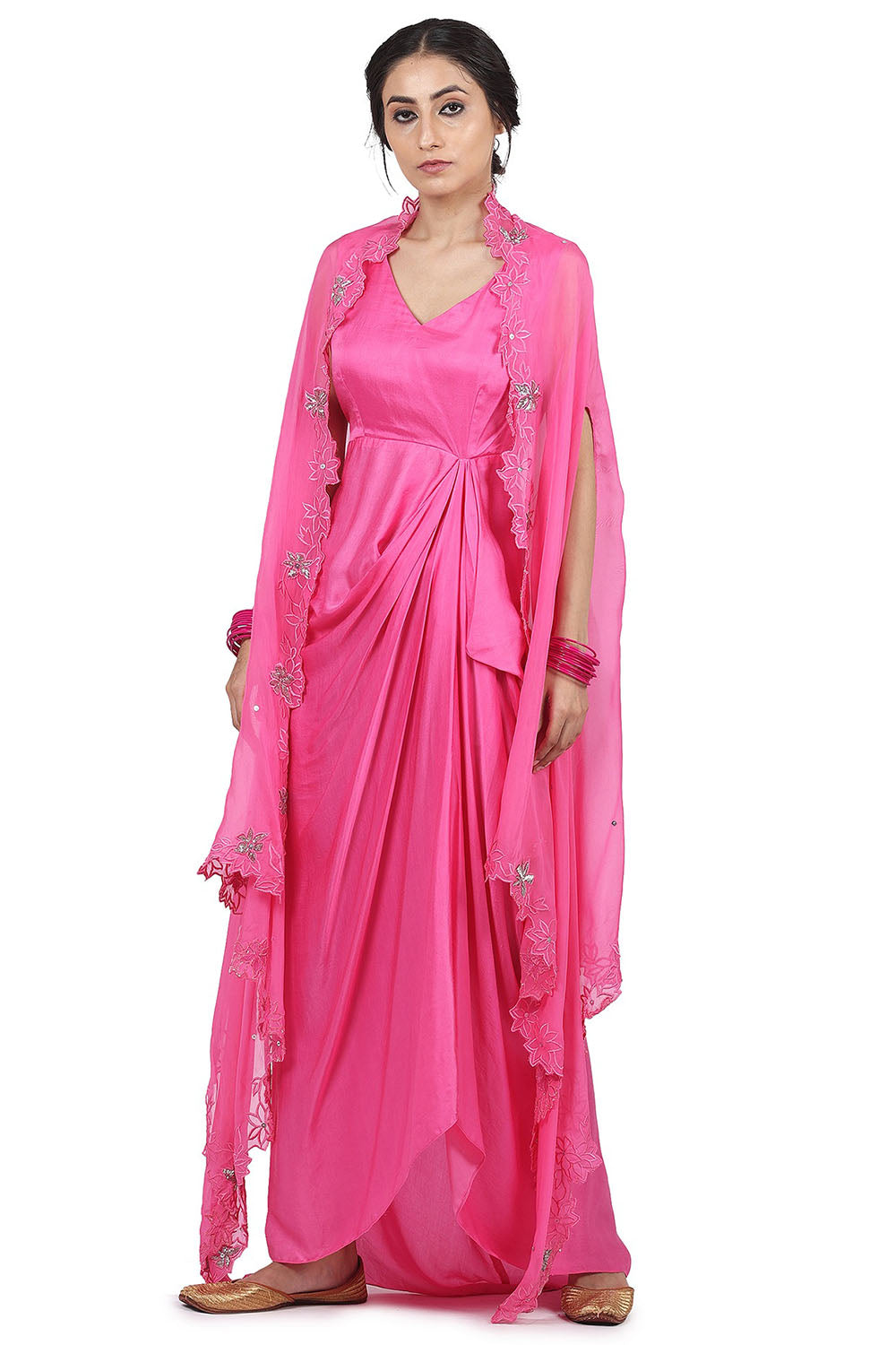 Satin Cape Pink Dress With