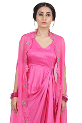 Satin Cape Pink Dress With