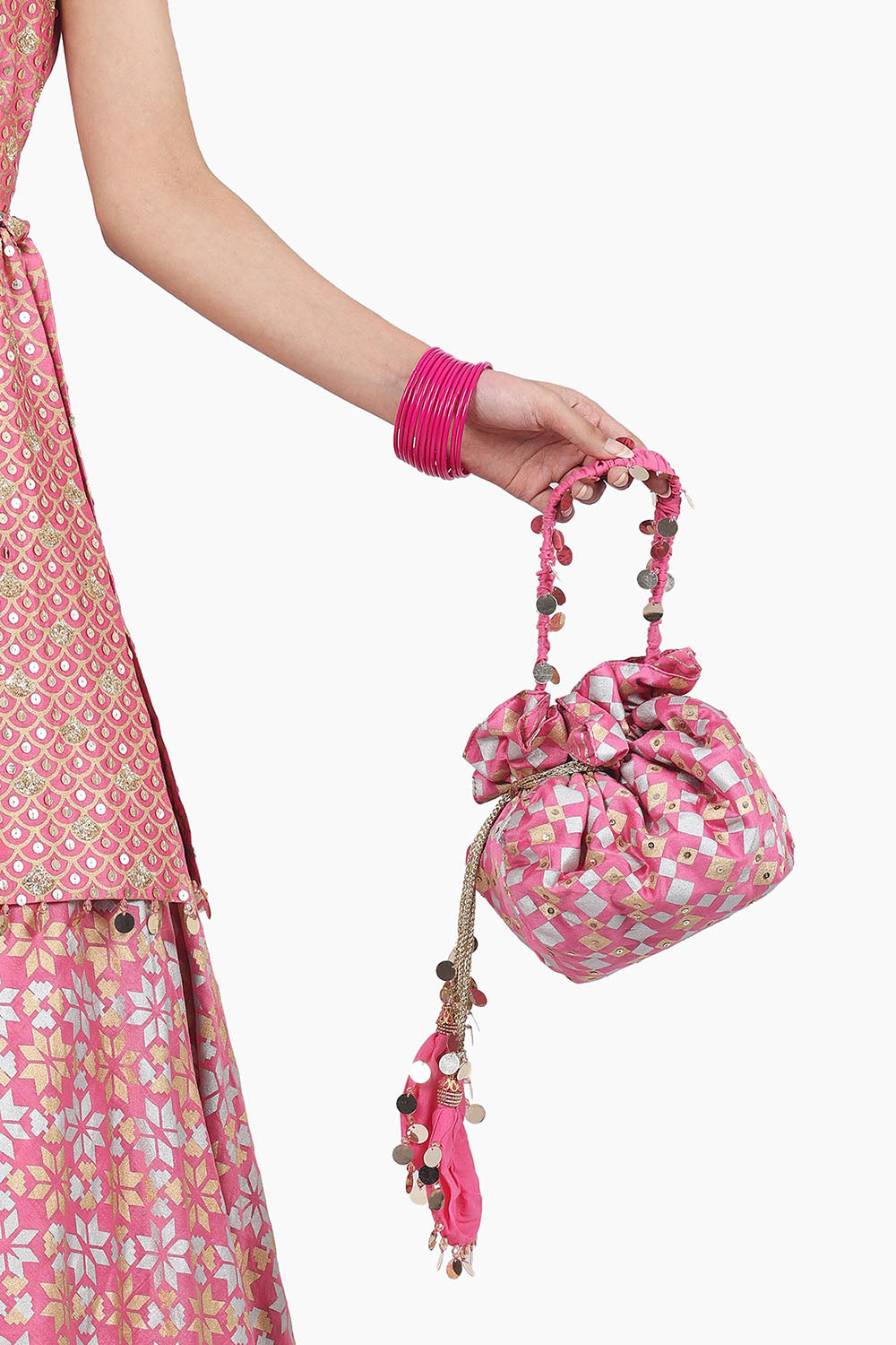 Embroidered Potli Pink Bag