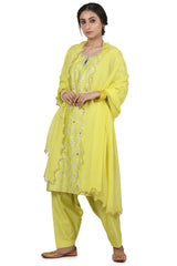 Hand Embroidered Electric Yellow Kurta Set