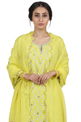 Hand Embroidered Electric Yellow Kurta Set