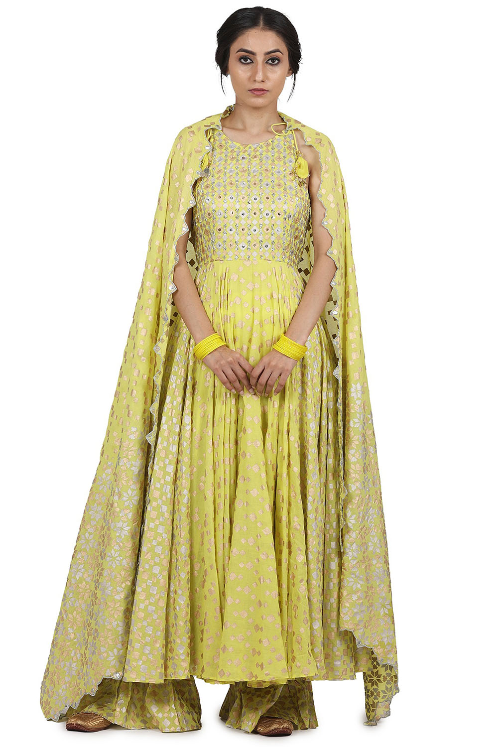 Hand Embroidered Electric Yellow Anarkali Set