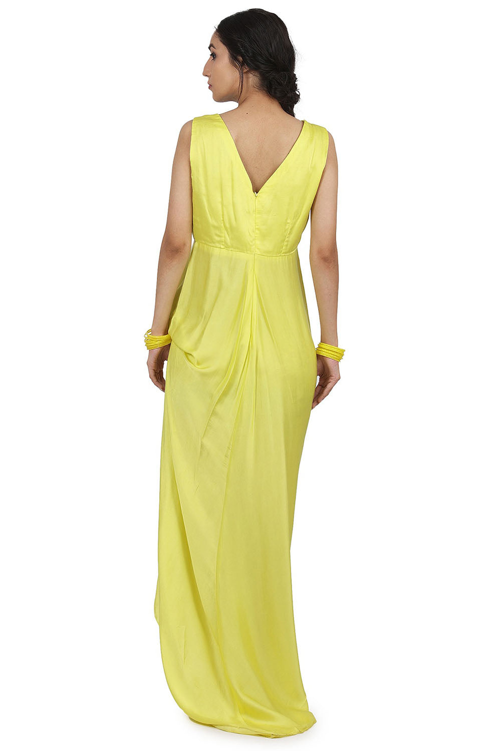 Satin Cape Electric Yellow Dress With