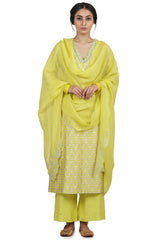 Printed Electric Yellow Kurta Set