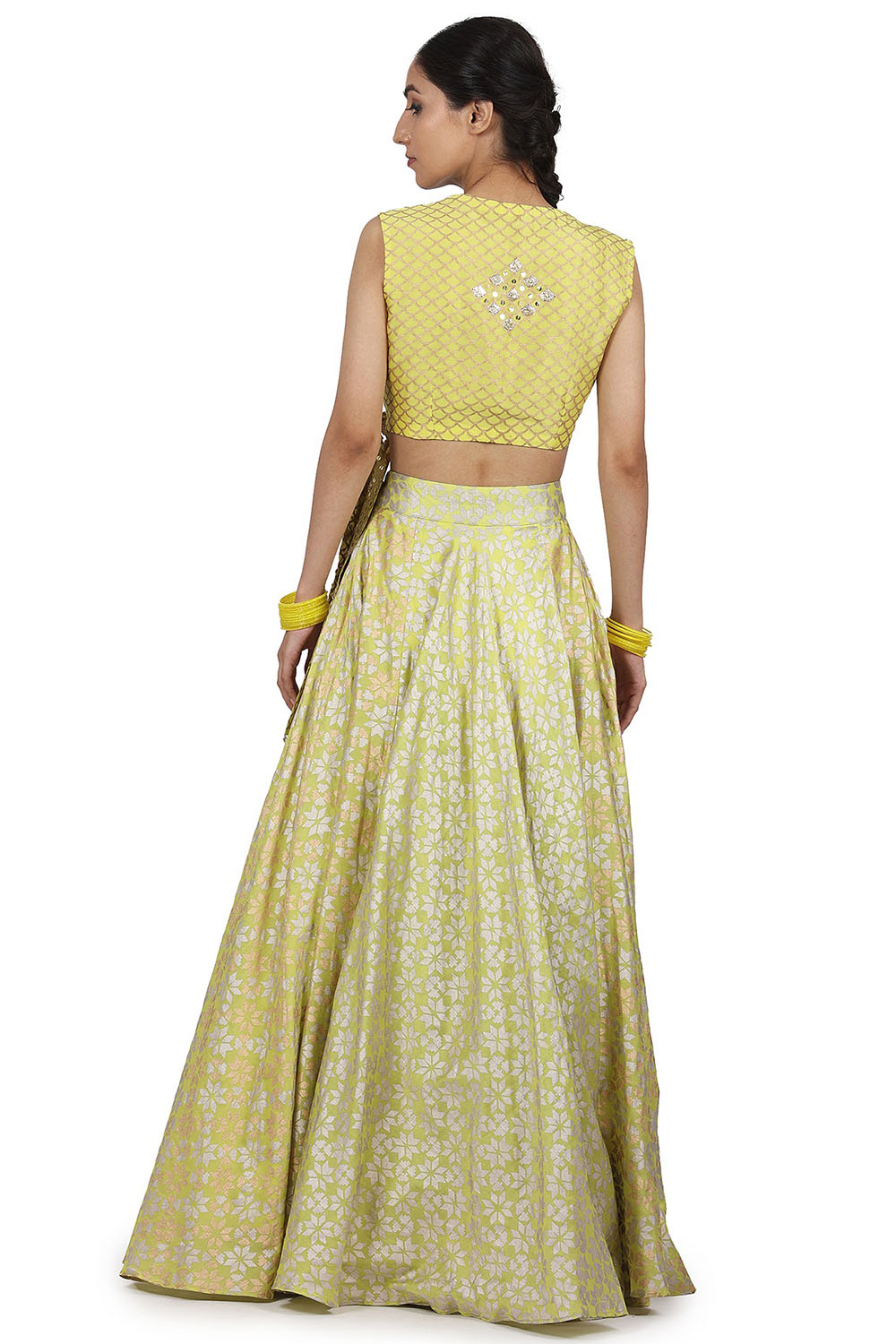 Printed Skirt Set In Electric Yellow