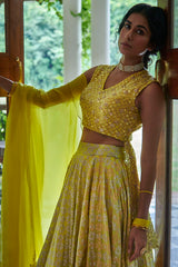 Printed Skirt Set In Electric Yellow