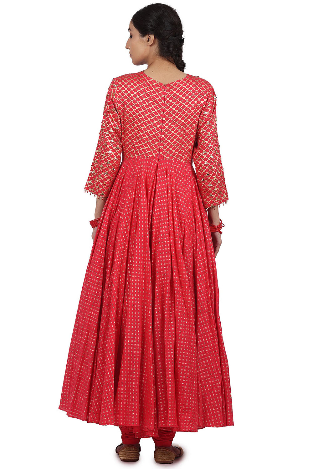 Printed Kalidar Anarkali Set In Strawberry