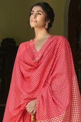 Printed Kalidar Anarkali Set In Strawberry