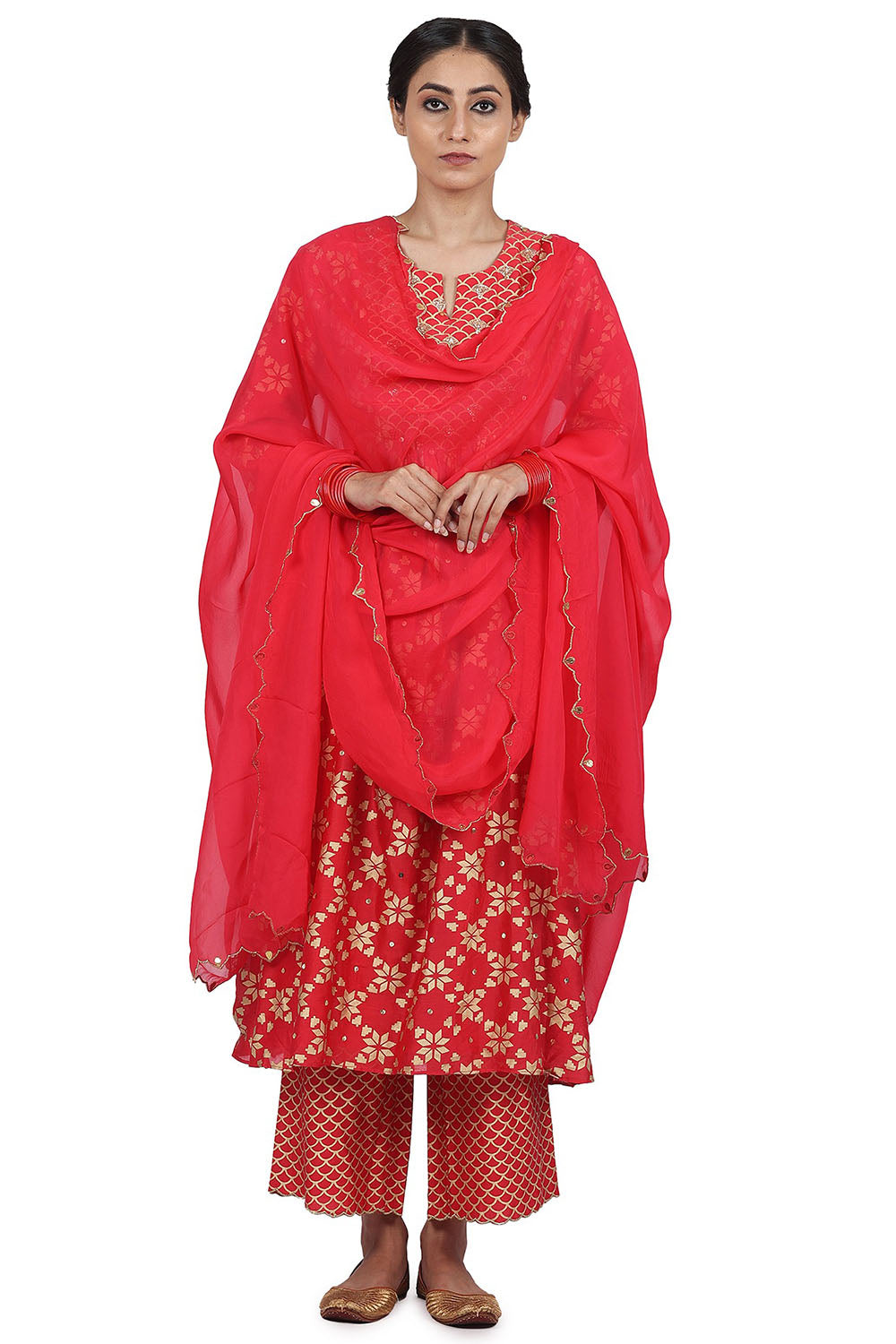 Printed Kurta Set In Strawberry