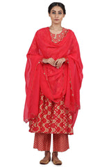 Printed Kurta Set In Strawberry