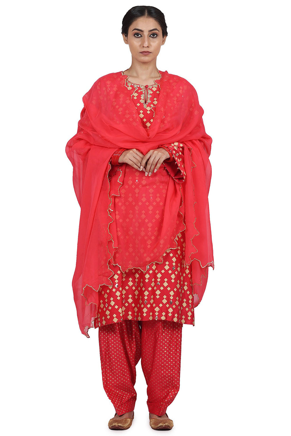 Printed Kurta Set In Strawberry Pink