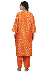 Embroidered Kurta Set In Orange