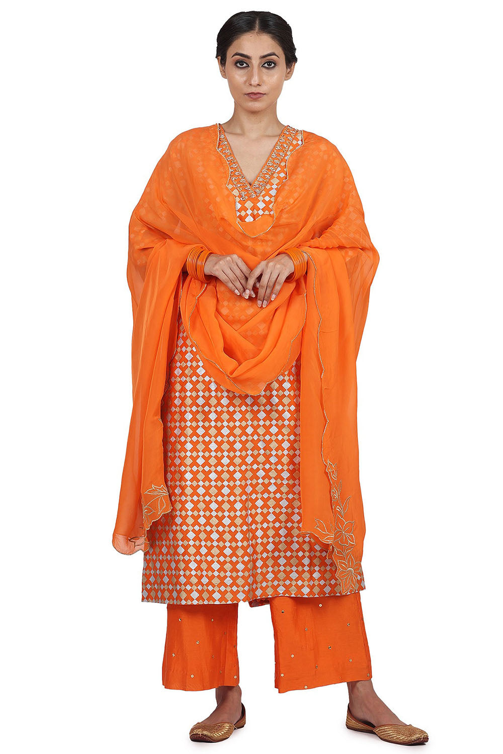 Printed Kurta Set In Orange