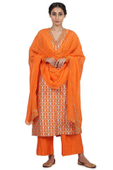 Printed Kurta Set In Orange