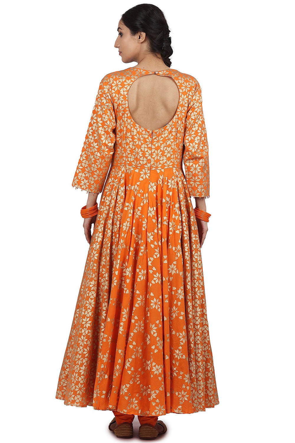 Embroidered Anarkali Set In Orange