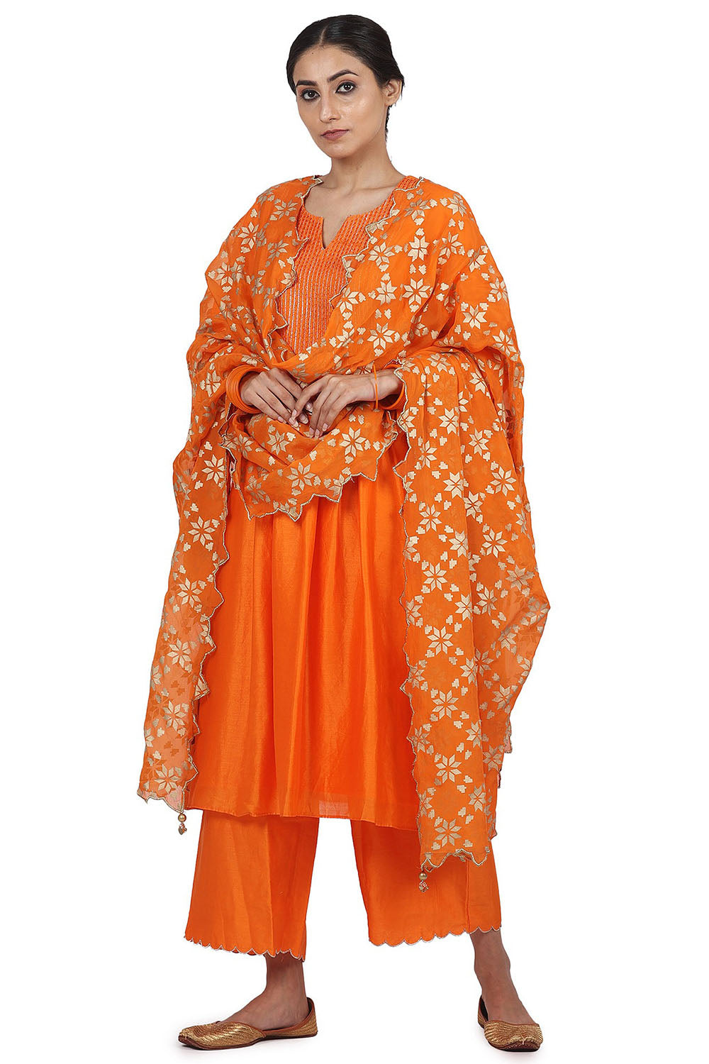 Kurta Set With Embroidery In Orange