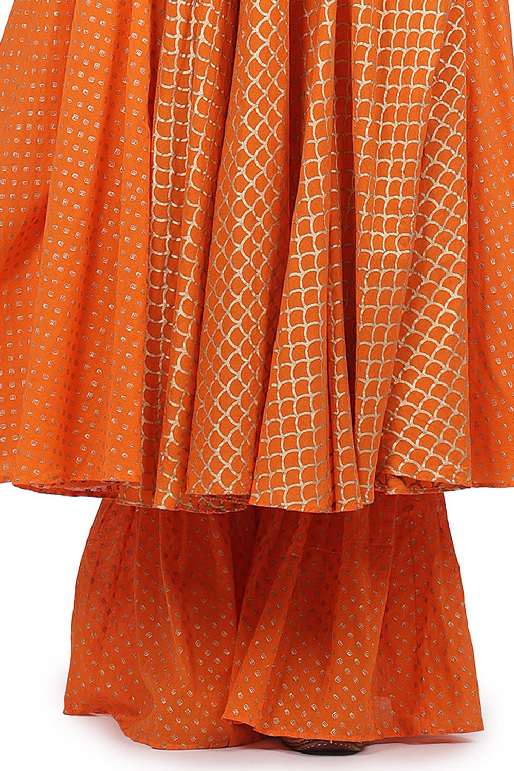 Hand Embroidered One-Shoulder Anarkali Set In Orange