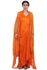 Organza Cape Set In Orange