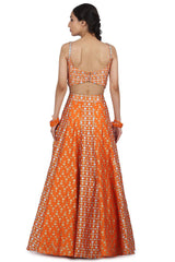 Hand Embroidered Lehenga Set In Orange