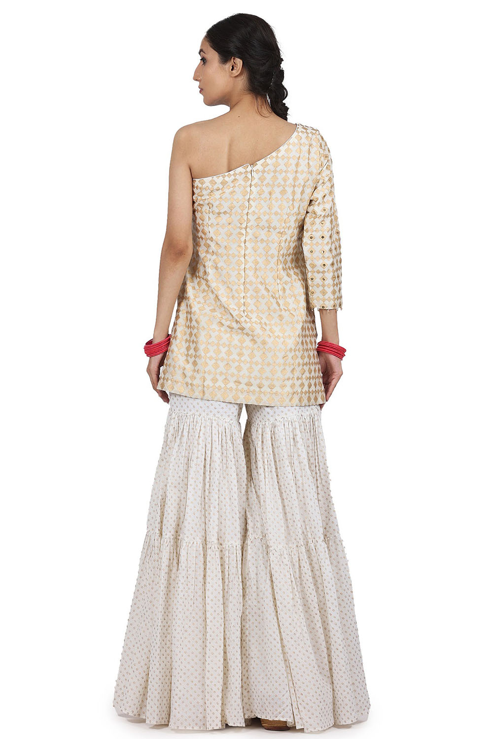 Tiered Sharara Set In Ivory