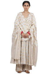 Cotton Mul Anarkali Set In Ivory