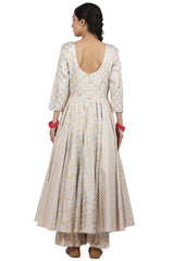 Cotton Mul Anarkali Set In Ivory