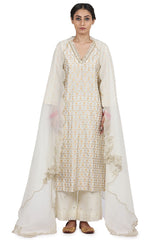 Hand Embroidered Kurta Set In Ivory