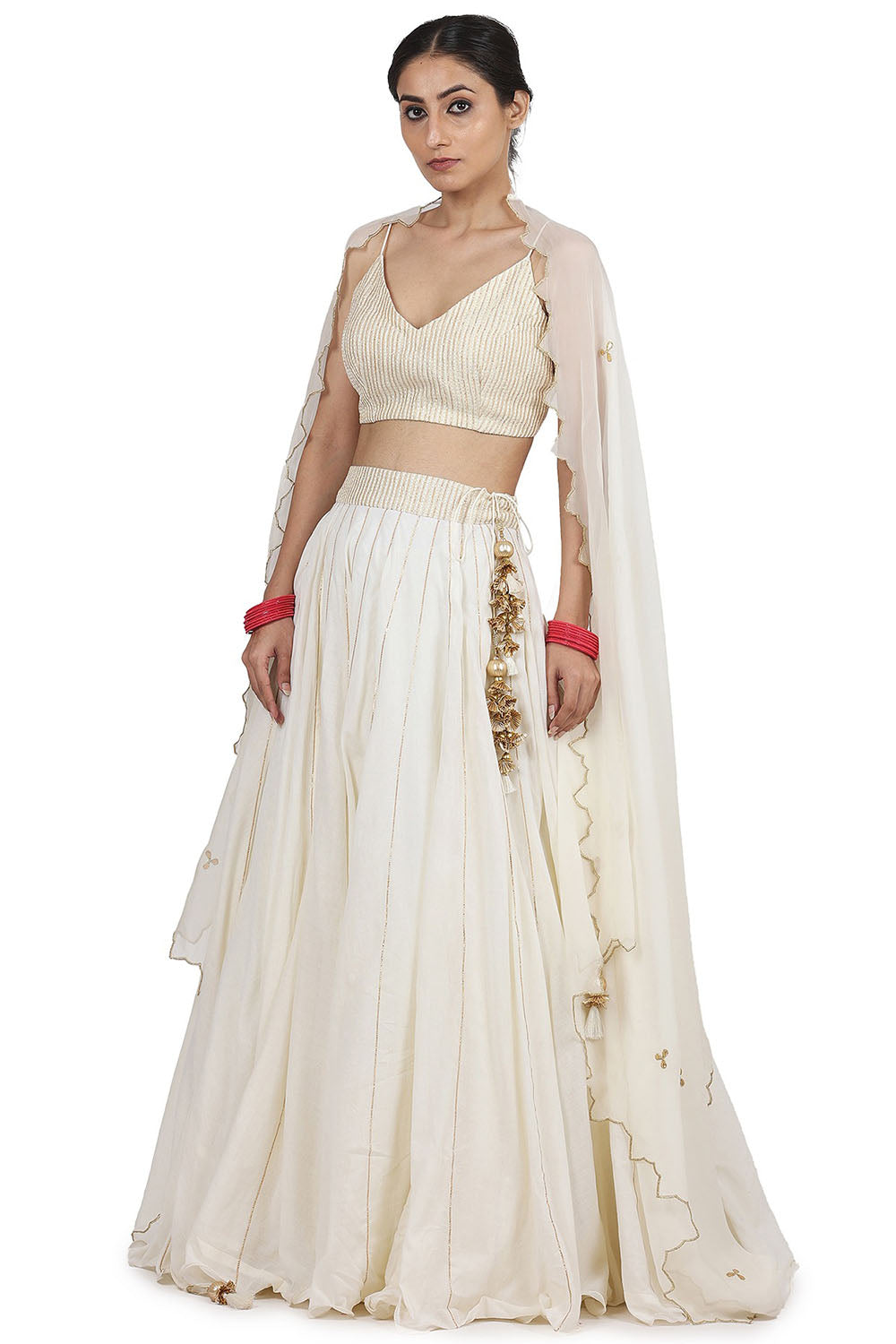 Cotton Mul Lehenga Set In Ivory