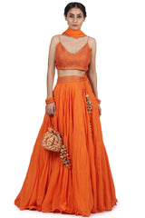 Cotton Mul Lehenga Set In Orange