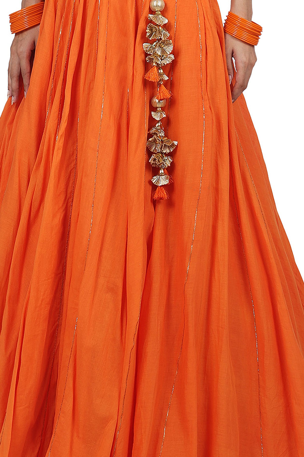 Cotton Mul Lehenga Set In Orange