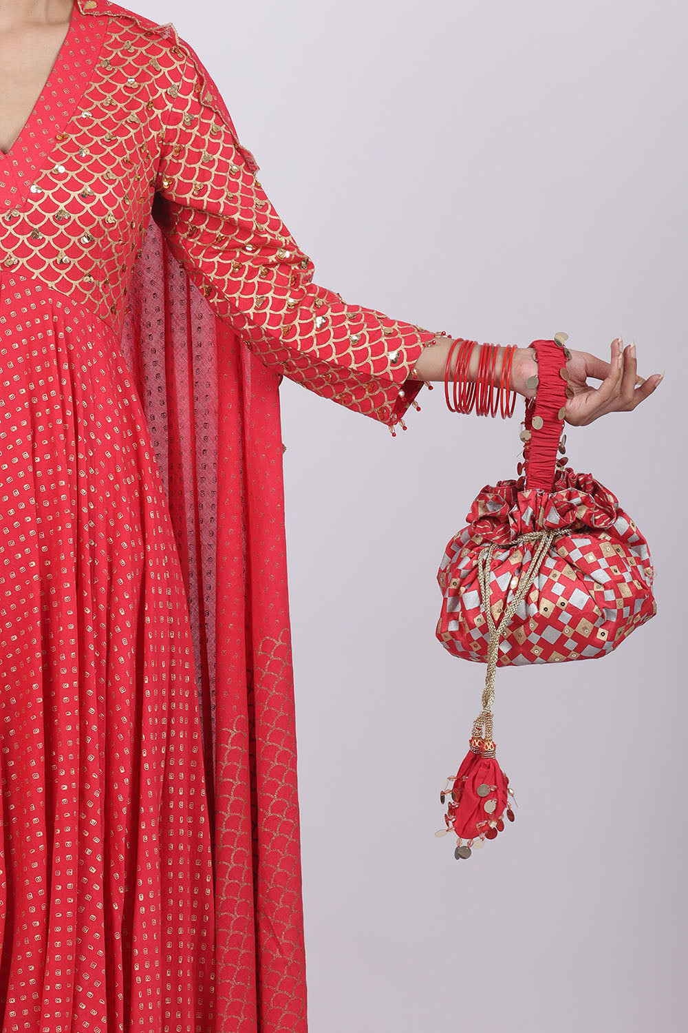 Printed Potli Bag In Strawberry Pink