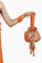 Printed Potli Bag In Orange