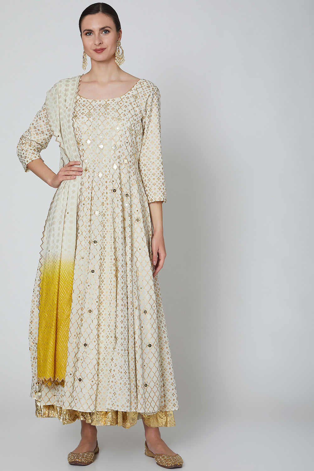 Embroidered Anarkali Set In White