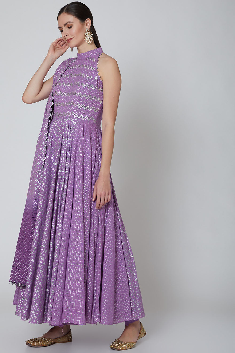 Embroidered Anarkali Set In Purple