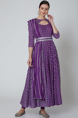 Embroidered Kalidar Anarkali Set In Purple