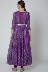 Embroidered Kalidar Anarkali Set In Purple