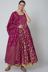 Embroidered Kalidar Anarkali Set In Fuchsia