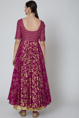 Embroidered Kalidar Anarkali Set In Fuchsia