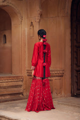 Red Adab Sharara Set