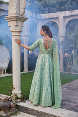 Sea Green Mirror Embroidered Anarkali Set