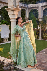 Sea Green Mirror Embroidered Anarkali Set