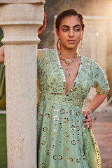 Sea Green Mirror Embroidered Anarkali Set