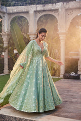 Sea Green Mirror Embroidered Anarkali Set