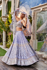 Lilac Mirror Embroidered Choli, Lehenga And Dupatta Set