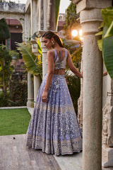 Lilac Mirror Embroidered Choli, Lehenga And Dupatta Set